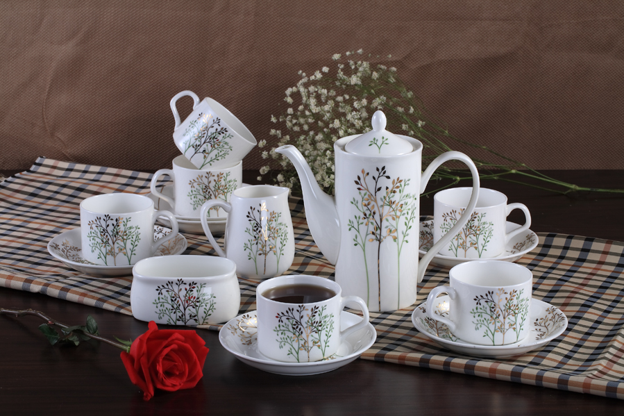 Goldene Zweige und Jadeblätter Kaffeetassen Set - Premium Bone China Kaffeetassen-Set PT004